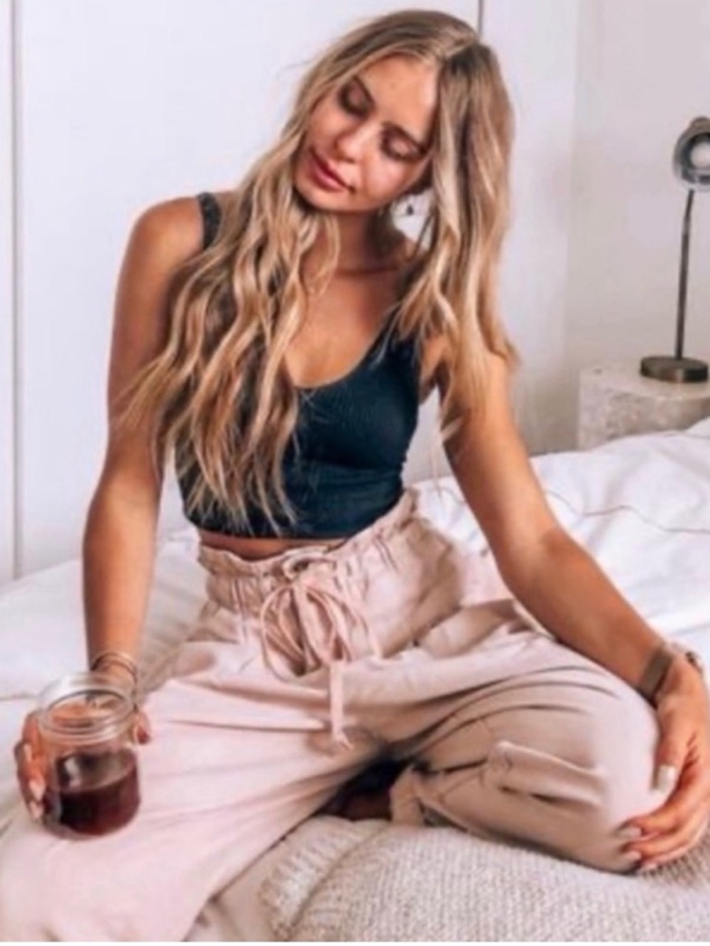 Free People Margate High-Rise Drawstring Paperbag Pants - Light Pink - Small - Picture 2 of 10